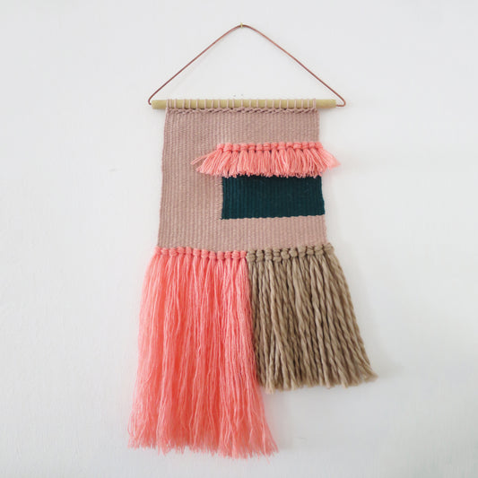wall hanging | peach + forest green colour block